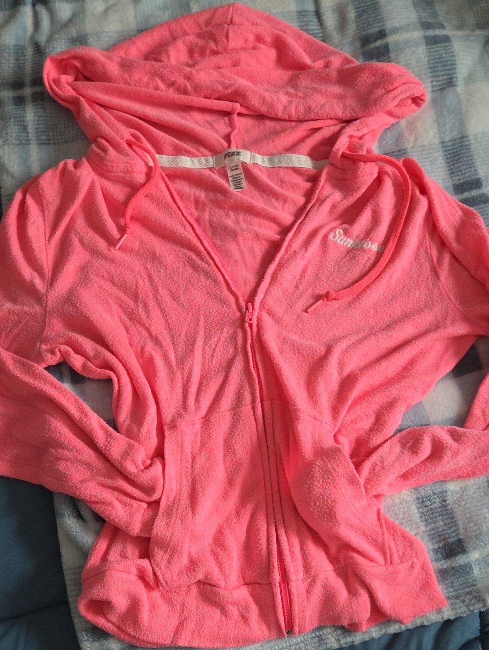 PINK Victoria's Secret Neon Pink Hooded Zip-Up Jacket